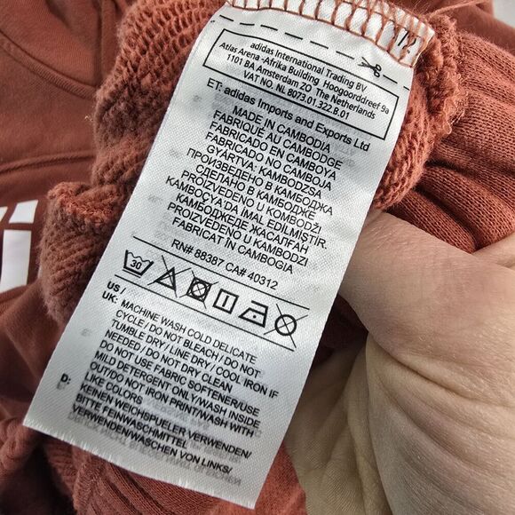 Adidas Hoodie Womens XS Orange Fleece Cropped Elastic Sweatshirt Pullover fh7636 - Picture 9 of 14